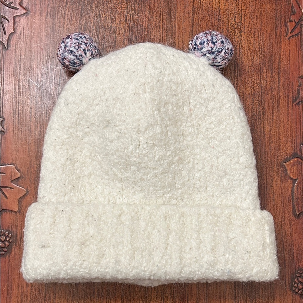Crewcuts White Knit Hat with Multicolor Pom Poms